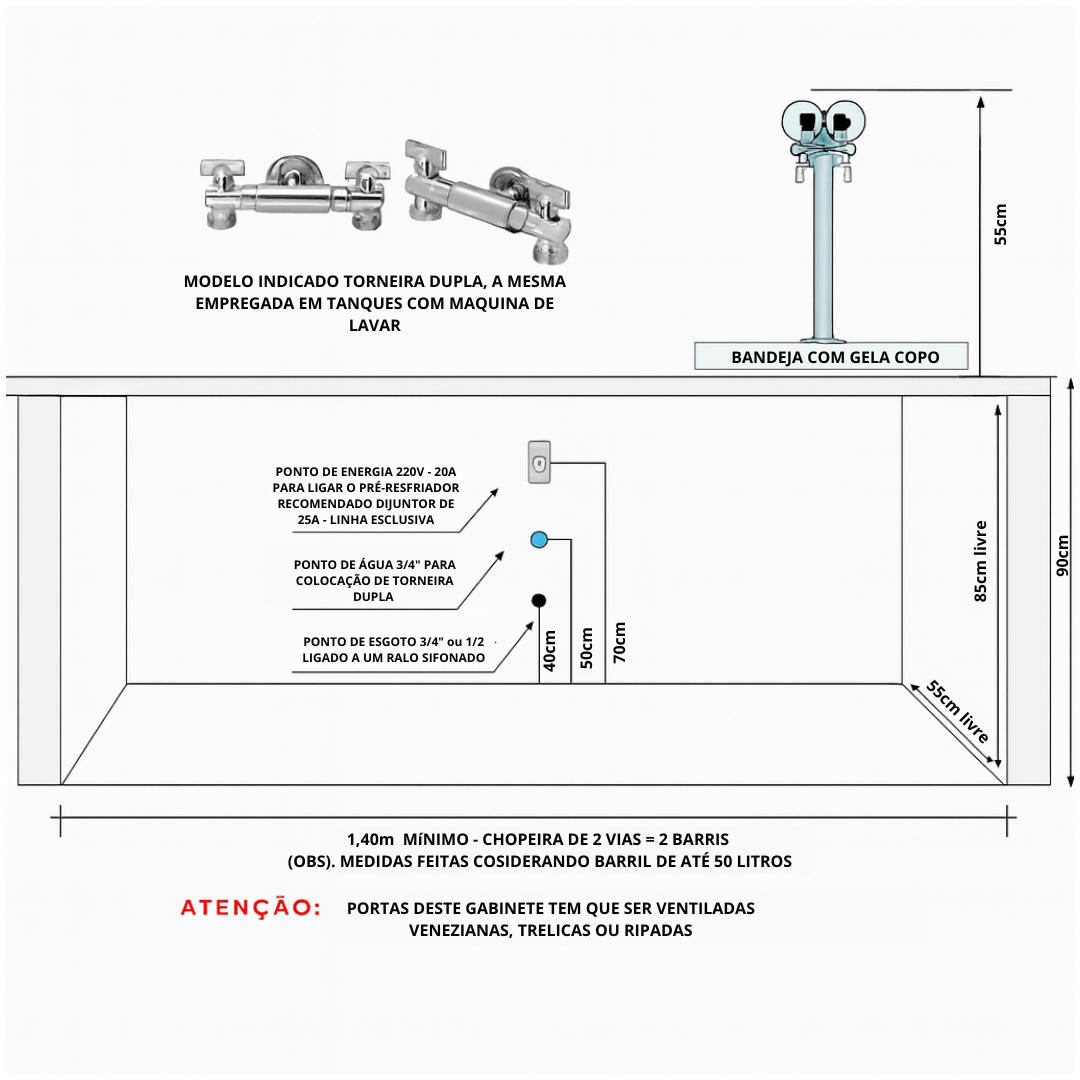 Chopeira Torre Naja Dourada - (Convencional) - 2 Via